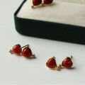wholesale S925 Silver Natural Waxxi Material Flame Pattern Southern Red Heart Stud Earrings, Simple and Versatile Love Ear Accessories-0-2