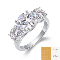 925 Silver Exaggerated Stackable Women's Rings, Custom Processing-R14891 Moissanite 3 carats + 2 x 1 carats (with GRA certification)  US size 7/Hong Kong size 15