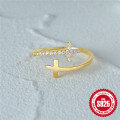 wholesale S925 Sterling Silver Zirconia Double-Layer Cross Ring, Korean Style High-End Joint Ring with Simple Diamond Accent-0-2