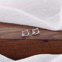 wholesale  925 Pure Silver Cat Stud Earrings For Healing Ears, Minimalist Sleep-friendly Silver Jewelry Factory Dropshipping-Kitten earrings (white gold, approximately 0.35g)  Made of S999 sterling silver (marked S999)