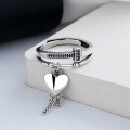 wholesale S925 Sterling Silver Korean Style Fringe Heart Pendant Ring, Minimalist Niche Design Fashion Delicate Index Finger Ring-0-1