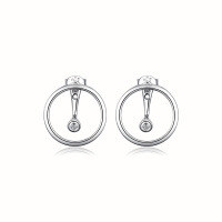 wholesale S925 Sterling Silver Zircon Circle Stud Earrings, Geometric Shape, Gentle and Elegant, Niche High-End Feel, Convertible Ear Accessories-Silver 925 silver