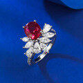 wholesale S925 Silver Synthetic Ruby Ring, Oval 7*9 Ice Flower Design, High-End New Women's Style Ring-0-2