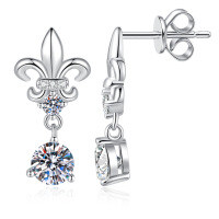 Sterling Silver Moissanite French Fringe Iris Vintage Earrings Wholesale-5.0mm high carbon stone  925 silver