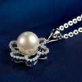 wholesale S925 Sterling Silver Korean Romantic Vintage Sweet Zircon Pearl Flower Pendant Necklace for Women-0-4