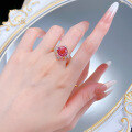 wholesale S925 Sterling Silver Luxury Intricate 11mm Padparadscha Sapphire Lotus Cut Ring for Wealthy Women-0-3