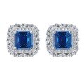 wholesale Platinum New Royal Blue 7*7 Earrings with Baguette Halo and Full Diamond Amazon Drop Shipping-0-4