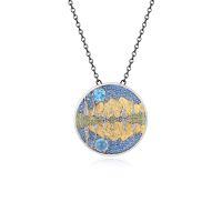 wholesale S925 Sterling Silver "Love of Mountains and Rivers" Necklace Choker African Opal Topaz Round Pendant High-end Feeling Necklace-Mountain and River Love Topaz Necklace 925 Silver