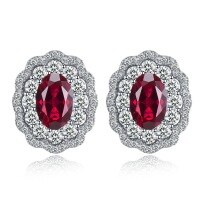 wholesale S925 Silver Zhuo Zhifan Small Luxe Style Inlaid 6*9 Oval Pigeon Blood Red European and American Luxury Style Fashion Versatile-E111 Red Diamond 925 Silver