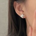 wholesale Sterling Silver S999 Inlaid Rhombus Stud Earrings for Women, Simple and Elegant, Fashionable and Versatile Earrings with a High-End Korean Style-0-2