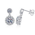 S925 Sterling Silver Moissanite Earrings, D Color 1ct Round Full Diamond Stud Earrings for Women-0-3