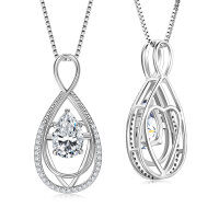 S925 Sterling Silver D-Color Moissanite Rotating Pendant Necklace-Eternal Necklace [White Gold] 6x9mm  925 Silver