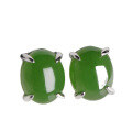 wholesale 925 Sterling Silver Claw-Set Hetian Jade Earrings for Women with Certificate, Fashionable Cabochon Jasper Stud Earrings, Minimalist Sterling Silver Earrings-0-4