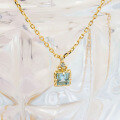 wholesale 14k Gold Plated S925 Silver Japanese Style Simple Square Aquamarine Zircon Necklace-0-3