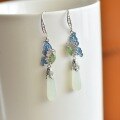 wholesale Pure Silver Natural Hetian Jade Earrings, Waterdrop Butterfly Enamel Ear Hooks for Women, New Chinese Style Gift, Factory Wholesale-0-3