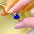 wholesale S925 Sterling Silver New Arrival Simulated Sapphire 8*8 Heart-Shaped Ring, Elegant and Luxurious Personality-0-3
