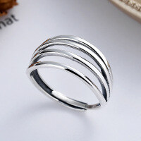 wholesale S925 Sterling Silver Korean Style Ins Minimalist Multi-Layer Hollow Open Adjustable Ring Unisex-YFJ288/3.2g Adjustable opening