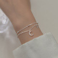 wholesale S925 Silver Double Layer Sweet Star and Moon Bracelet for Women, Forest Style Fresh and Elegant with Diamond Accents, Summer Accessory S4408-0-1