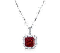 925 Silver Iced Flower Necklace with Full-Cut Radiant High-Carbon Diamonds in Purple, Yellow, and Pink.-Red Diamond - XL058  Single Pendant