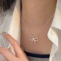 wholesale S925 Sterling Silver Minimalist Bow Pendant Necklace for Women, New Elegant and Versatile Small Luxury Collarbone Chain-0-4