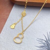 wholesale S925 Sterling Silver Auspicious White Chalcedony Gourd Necklace, Fashionable Niche Design Sense National Trend Light Luxury Pendant Necklace-Good Luck Gourd Necklace - Gold & 925 Silver