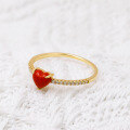 wholesale S925 Silver Plated 14K Gold French Minimalist Vintage Style Red Heart-Shaped White Zircon Ring-0-3