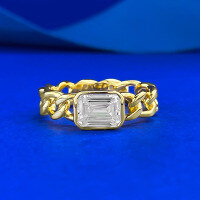 wholesale S925 Silver 5*7 Rectangular Zircon Cuban Gold Chain Openwork Personality Live Cross-Border Ring-R1465 Gold No. 6