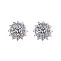 wholesale S925 Sterling Silver Moissanite Sunflower Stud Earrings for Women, Minimalist Ins Luxury Style Design, Gift, Fashionable-0-4