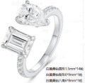 925 Silver Square Moissanite Open Ring, Women's Light Luxury High-End Fashion Minimalist Style-0-4