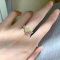 wholesale S925 Silver 50ct Yellow Diamond Ring with Luxury Halo and Full Diamond Setting for Women-0-3