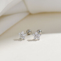 wholesale S925 Silver Korean Japanese Ins Style Flower Colored Zirconium Screw Ear Cartilage Studs Wholesale-White Gold and White Diamonds Screw Type