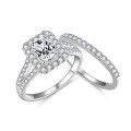 wholesale 18k White Gold Plated S925 Silver 5*7mm Radiant Cut Moissanite Small and Niche Instagram Style Engagement Ring for Women Stackable Set-0-4