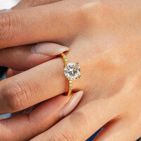 18K Gold Plated S925 Silver Round Moissanite Four-Prong Ring-2CT (set with moissanite)  5 yards
