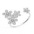 wholesale S925 Sterling Silver Zircon Flower Ring Sweet and Gentle Adjustable Open Ring Christmas Gift-0-0