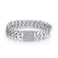 wholesale S925 Sterling Silver Plated Moissanite 14MM Wide Fashion Hip Hop Cuban Men's Bracelet Cross-Border TK Live Factory Direct-0-7