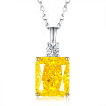 wholesale S925 silver new jewelry women's high-carbon diamond rectangular yellow diamond necklace-0-4