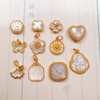 wholesale Gold-plated S925 silver white shell spacer gasket semi-finished DIY jewelry crystal gemstone bracelet necklace accessories-leaves