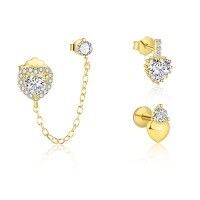 wholesale S925 Sterling Silver Zircon Heart Stud Earrings For Women, Fashionable And Sweet-Single three-piece set 925 silver