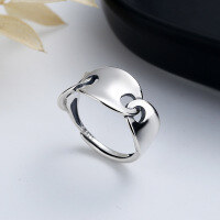 wholesale S925 Sterling Silver Hollow-Out Polished Pig Nose Ring Ins Japanese Korean Fashion Punk Design Index Finger Ring for Women-A245J/approx. 3.4g Adjustable opening