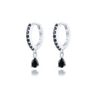 wholesale Brass Luxury High-end Crystal-embellished Colored Teardrop Ear Cuffs,ins。-Platinum-Black Diamond