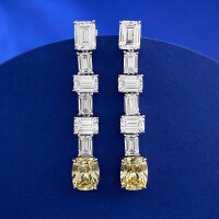 wholesale S925 Silver New Style Fashion European and American 8*10mm High Carbon Diamond Yellow Diamond Trapezoid Cut Earrings for Women-E347 Yellow Diamond 925 Silver