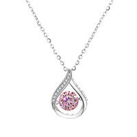 925 Silver Cross-Border Moissanite Necklace, 1 Carat Jumping Heart Pendant with Colorful Moving Waterdrop Moissanite.-1-carat pink moissanite