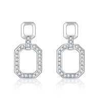 wholesale Platinum 18K Gold Geometric Square Buckle Earrings Set with Lab-Grown Diamonds, Sophisticated Fine Jewelry Diamond Stud Earrings-18k gold cultured diamond earrings