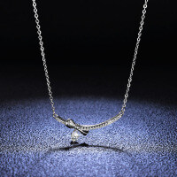 Sterling Silver 0.1ct Moissanite Bow Pendant Necklace-10-point moissanite (with chain)  925 silver
