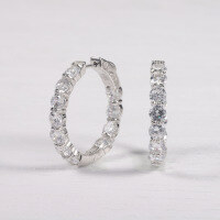 wholesale 925 Silver European-style Zircon Cultured Ruby Synthetic Turquoise Hoop Earrings Fashionable and Unique Gemstone Earrings-White zirconium earrings>925 silver