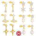 wholesale S925 sterling silver with zircon, pearl, and planet design earrings, trendy in-0-0