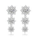 wholesale S925 Silver New Zhuo Zhifan Jewelry Three-Pistil Flower Full Diamond Earrings for Women, Simple and Versatile 5A Zircon Ear Studs Creative-0-4