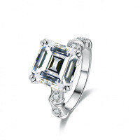 Sterling Silver 5ct Moissanite Ring, Princess Square Cut, Bulk Wholesale-Set with D-color moissanite (5 carats)  US No. 6
