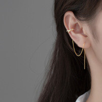 wholesale Sterling Silver S925 Women's Korean Style Fresh and Delicate Hollow-Out Diamond-Inlaid Cross Drop Ear Clip Earrings G9247-S925 Tremella Thread Silver 925 Silver