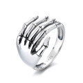 wholesale S925 Sterling Silver Heavy Gothic Palm Skeleton Hand Design Hip-Hop Punk Style Trendy Adjustable Ring-0-4